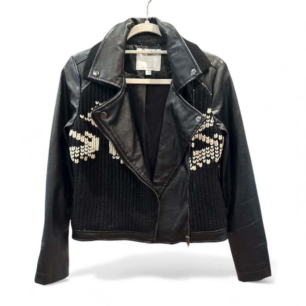 Anthropologie Faux Leather Biker Jacket Coat Sweater XS S